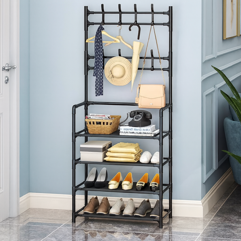 🛍️ Porte-Manteau & Organisateur Multifonction 4-en-1 – Design Premium