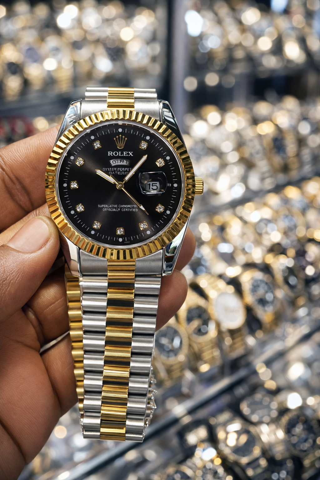 ⌚ ROLEX Datejust – Acier & Or | Cadran Noir Diamant